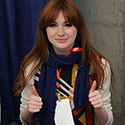 Bigger on the Inside shawl and actress Karen Gillan
